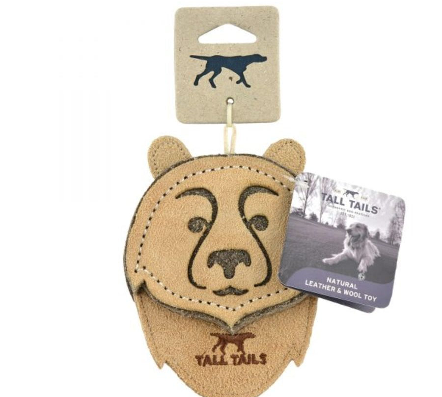 Juguete Oso de Cuero Natural y Lana 🦊, seguro y ecológico, ideal para perros pequeños en juegos de buscar y tirar. Sin químicos ni colorantes.