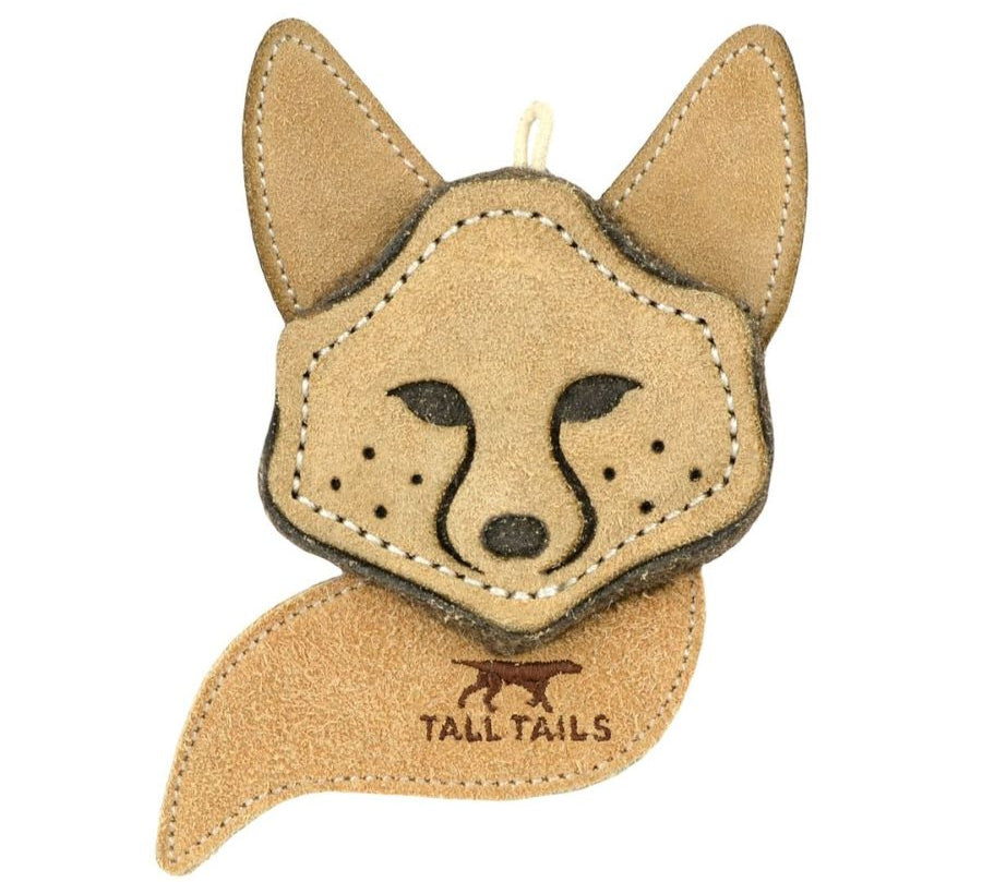 Juguete Zorro de Cuero Natural y Lana 🦊, seguro y ecológico, ideal para perros pequeños en juegos de buscar y tirar. Sin químicos ni colorantes.