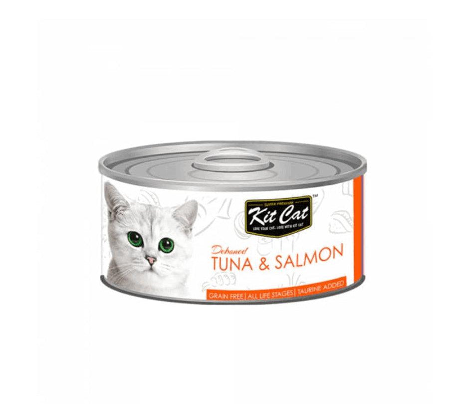 Kit Cat Deboned Atún & Salmón Toppers: Alimento húmedo gourmet para gatos. Enriquecido con omega-3 y 6, apoya la salud renal y cardíaca. Bajo en calorías.