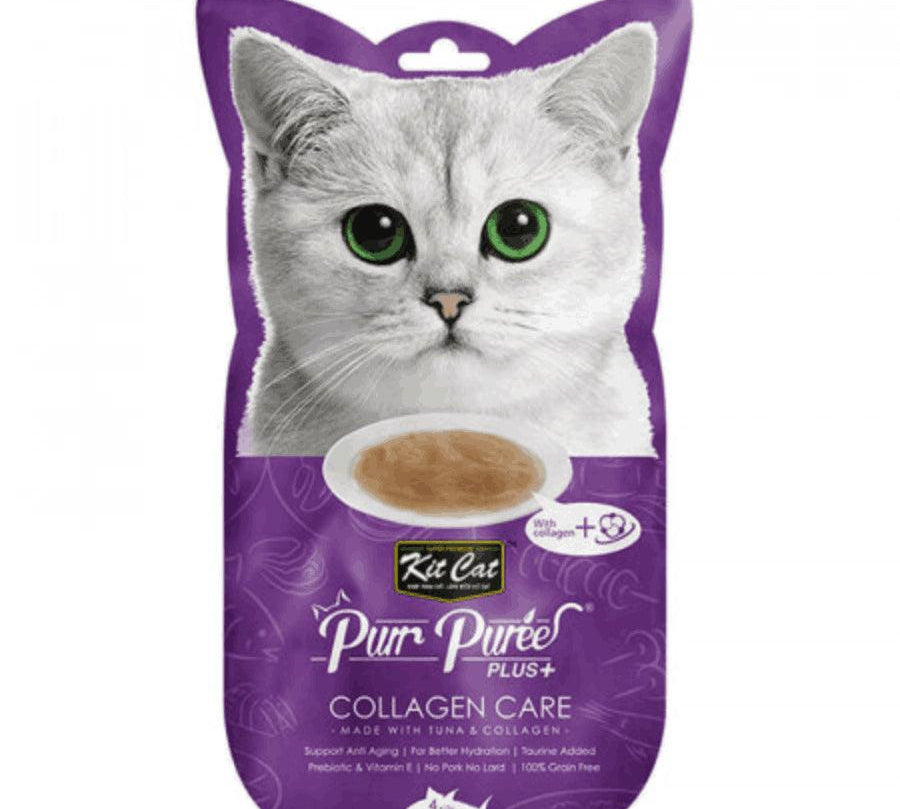 Kit Cat Purr Plus Collagen Care Atún: Snack enriquecido con colágeno para gatos. Ideal desde 2 meses, especialmente para mayores de 7 años. Natural y grain free.