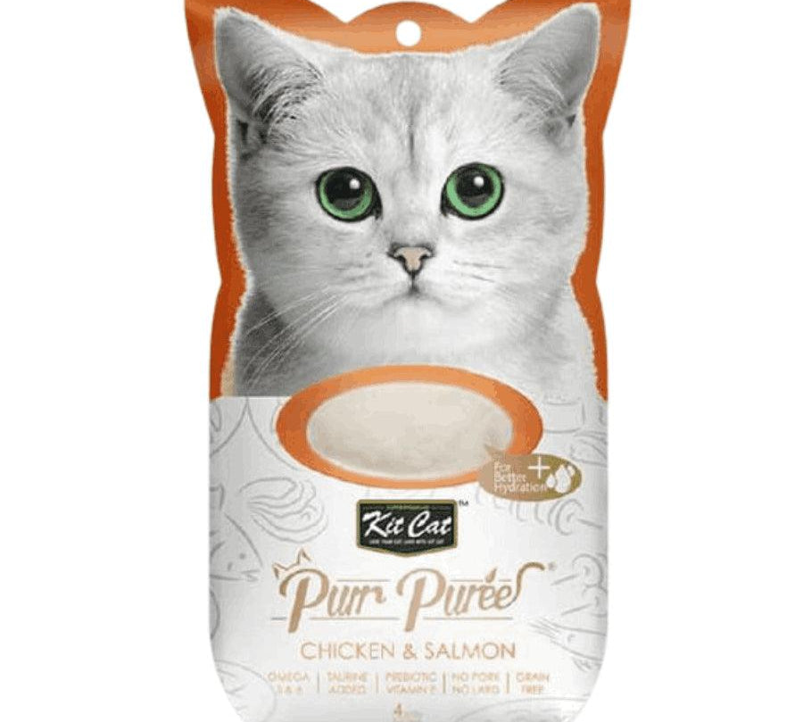 Kit Cat Purr Puree Pollo y Salmón: Snack cremoso para gatos. 🐱 Con ingredientes 100% naturales y rico en Omega 3. Nutritivo, bajo en calorías y sin cereales.