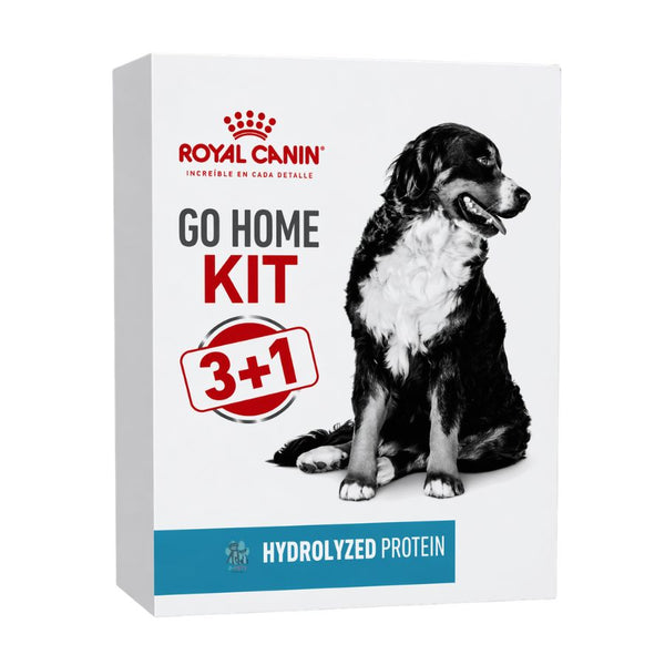 Kit 3+1  Royal Canin Latas Vet Diet Hydrolyzed Protein, hipoalergénico y altamente digestible, ideal para perros con alergias o intolerancias alimentarias.