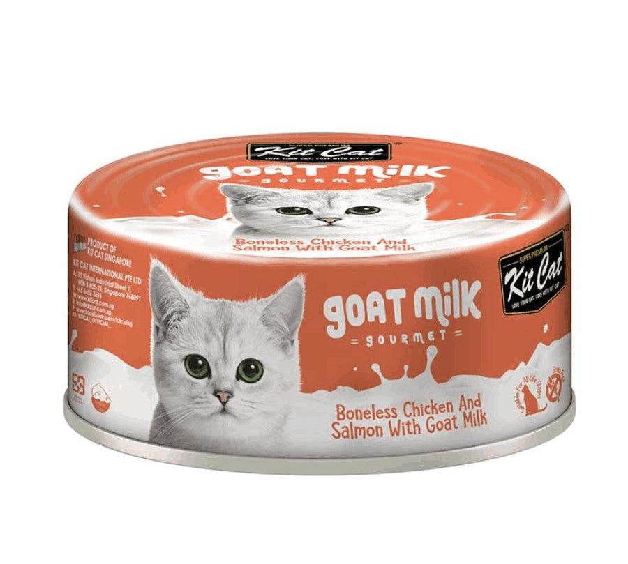Kit Cat Goat Milk Gourmet Pollo & Salmón: Una experiencia culinaria complementaria y nutritiva para gatos. Con leche de cabra, pollo y salmón, libre de granos.