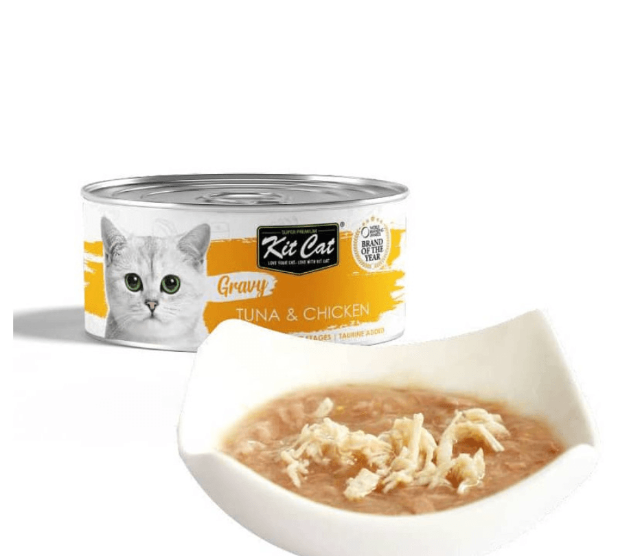 Kit Cat Gravy Series Atún & Pollo: Deliciosa comida húmeda para gatos. 🐱 Enriquecida con nutrientes, promueve la hidratación y la salud.