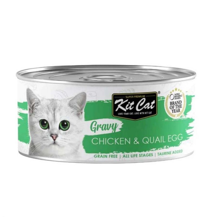 Kit Cat Gravy Series Pollo & Huevo de Codorniz: Deliciosa comida húmeda para gatos. 🐱 Enriquecida con nutrientes, promueve la hidratación y la salud.