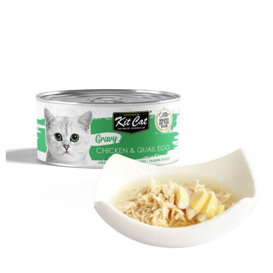 Kit Cat Gravy Series Pollo & Huevo de Codorniz: Deliciosa comida húmeda para gatos. 🐱 Enriquecida con nutrientes, promueve la hidratación y la salud.