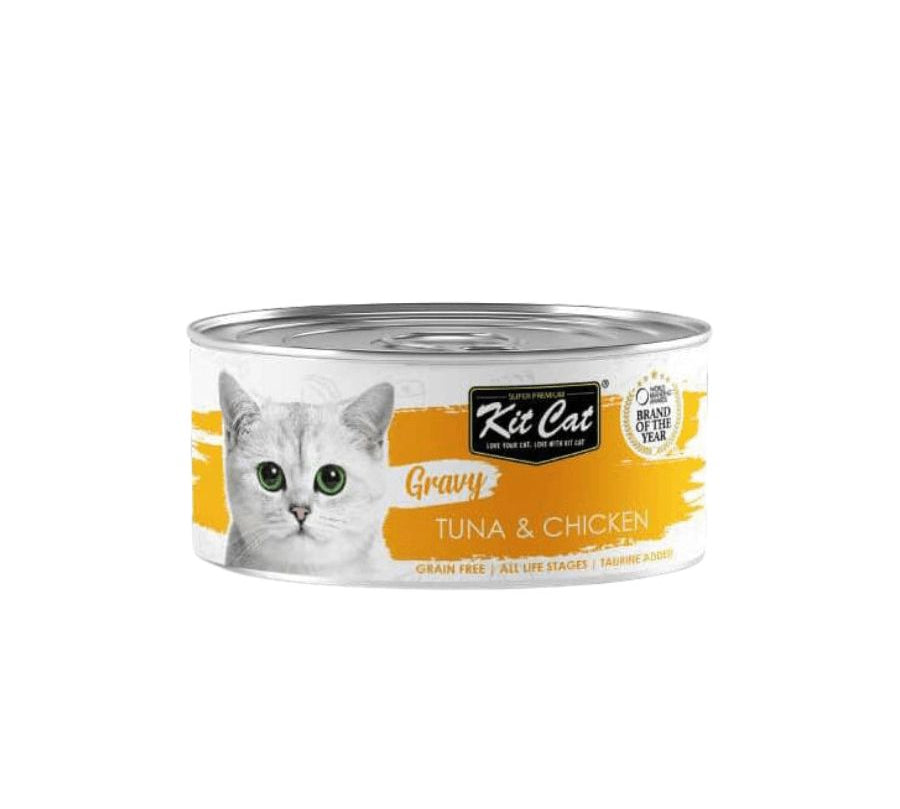 Kit Cat Gravy Series Atún & Pollo: Deliciosa comida húmeda para gatos. Enriquecida con nutrientes, promueve la hidratación y la salud.