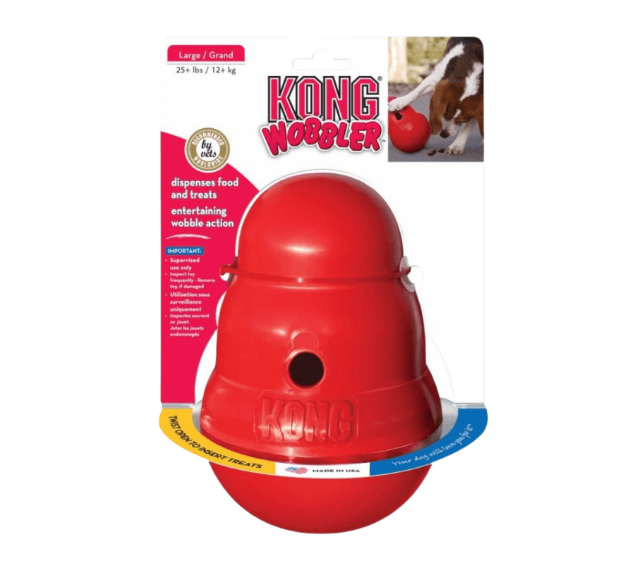 Kong Wobbler: Juguetes interactivos que desafían a tu perro y dispensan comida mientras se divierten. ¡Perfecto para estimulación mental y ejercicio! 🐶