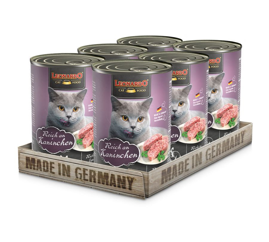 Lata Leonardo Quality Selection Conejo 400gr: Excelencia en alimentación húmeda para gatos, con carne de conejo de alta calidad, baja en grasas y rica en proteínas. Ideal para dietas BARF. 🐾🥇