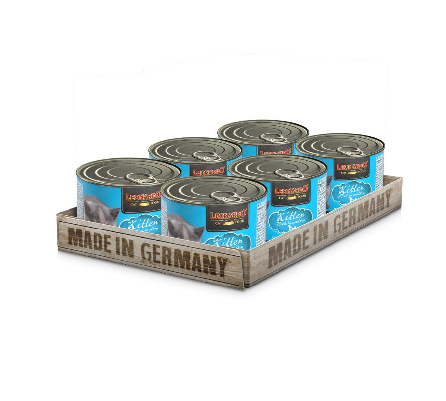 LEONARDO® Kitten Quality Selection: comida húmeda de 200 gr especial para gatitos con carne de ave y aceite de salmón. 🐱 Nutrición completa y deliciosa para un crecimiento saludable. 🐟