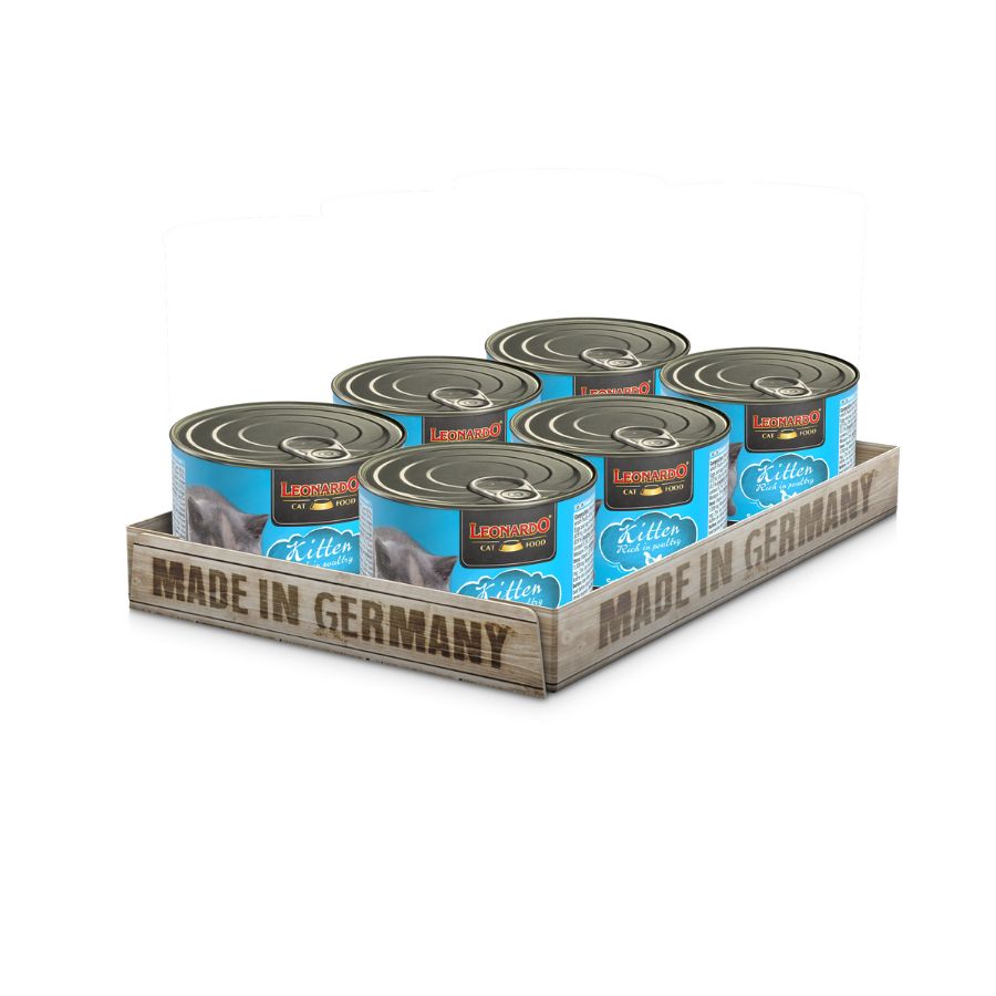 LEONARDO® Kitten Quality Selection: comida húmeda de 200 gr especial para gatitos con carne de ave y aceite de salmón. 🐱 Nutrición completa y deliciosa para un crecimiento saludable. 🐟