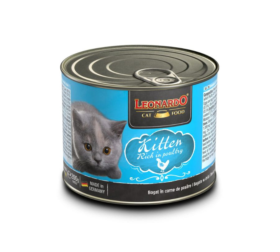 LEONARDO® Kitten Quality Selection: comida húmeda de 200 gr especial para gatitos con carne de ave y aceite de salmón. 🐱 Nutrición completa y deliciosa para un crecimiento saludable. 🐟