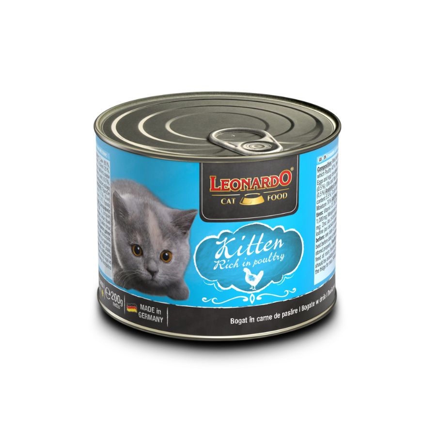 LEONARDO® Kitten Quality Selection: comida húmeda de 200 gr especial para gatitos con carne de ave y aceite de salmón. 🐱 Nutrición completa y deliciosa para un crecimiento saludable. 🐟