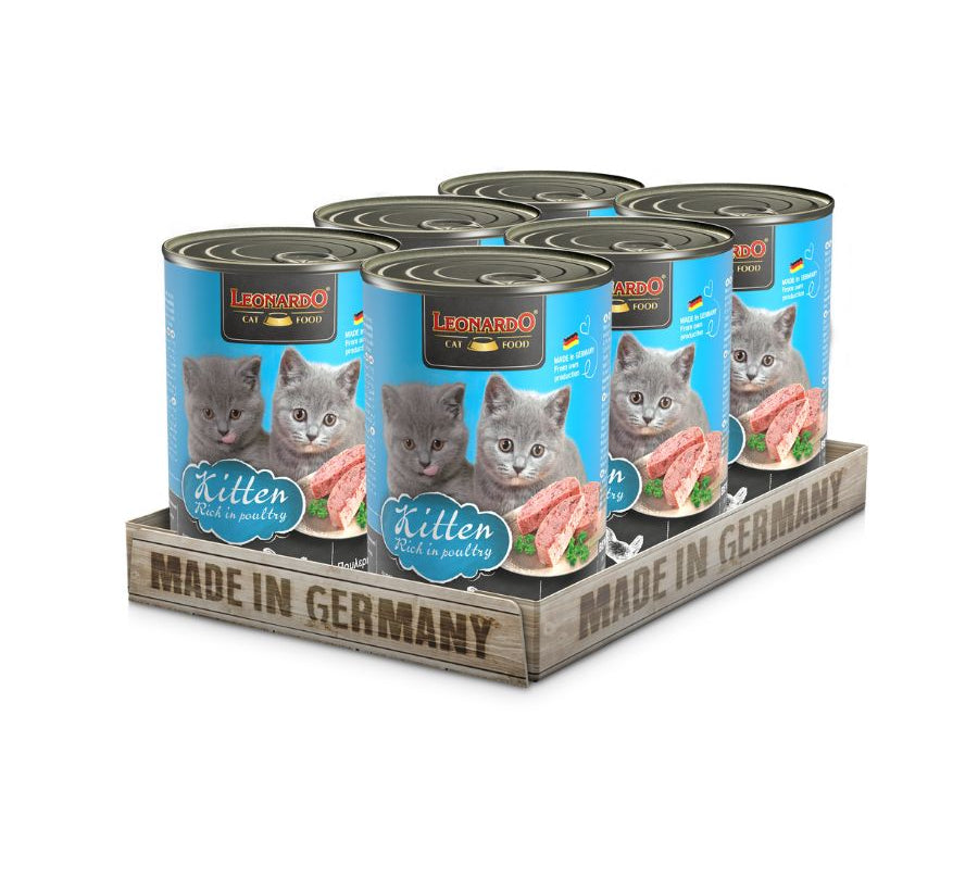 LEONARDO® Kitten Quality Selection: comida húmeda de 400 gr especial para gatitos con carne de ave y aceite de salmón. 🐱 Nutrición completa y deliciosa para un crecimiento saludable. 🐟
