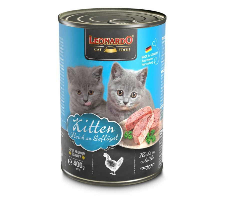 LEONARDO® Kitten Quality Selection: comida húmeda de 400 gr especial para gatitos con carne de ave y aceite de salmón. 🐱 Nutrición completa y deliciosa para un crecimiento saludable. 🐟