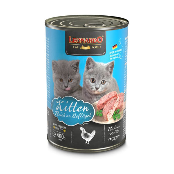 LEONARDO® Kitten Quality Selection: comida húmeda de 400 gr especial para gatitos con carne de ave y aceite de salmón. 🐱 Nutrición completa y deliciosa para un crecimiento saludable. 🐟