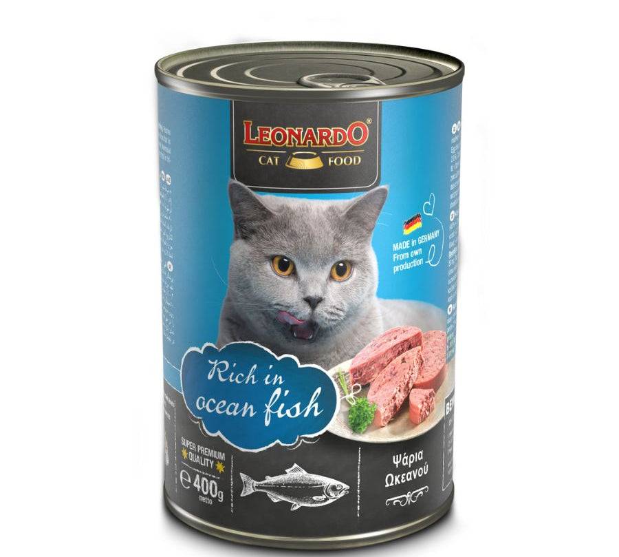 LEONARDO® Quality Selection Pescado: Alimento húmedo para gatos con 400gr de pescado marino fresco. 🐟 Alta calidad y perfecto para dietas BARF, ¡saludable y delicioso! 🐾