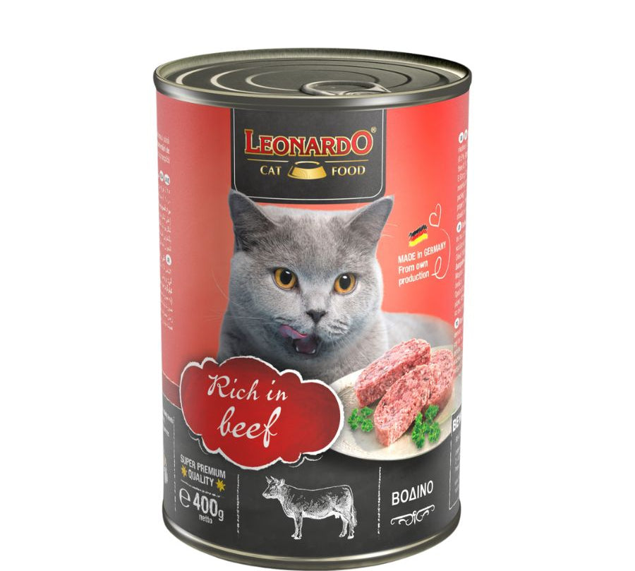 LEONARDO® Quality Selection Ternera: deliciosa comida húmeda para gatos adultos de 400gr, rica en ternera fresca. 🥩 Ideal para dieta BARF, nutritiva y sabrosa. 🐾