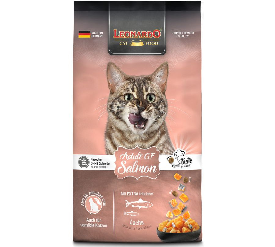 Compra Leonardo Adulto Grain Free Salmon 7.5kg 🐟🌾 el alimento hipoalergénico ideal para gatos con sensibilidades. Sin cereales y con salmón fresco, perfecto para una digestión saludable. ¡Tu gato lo adorará! Envíos a todo Chile 🇨🇱