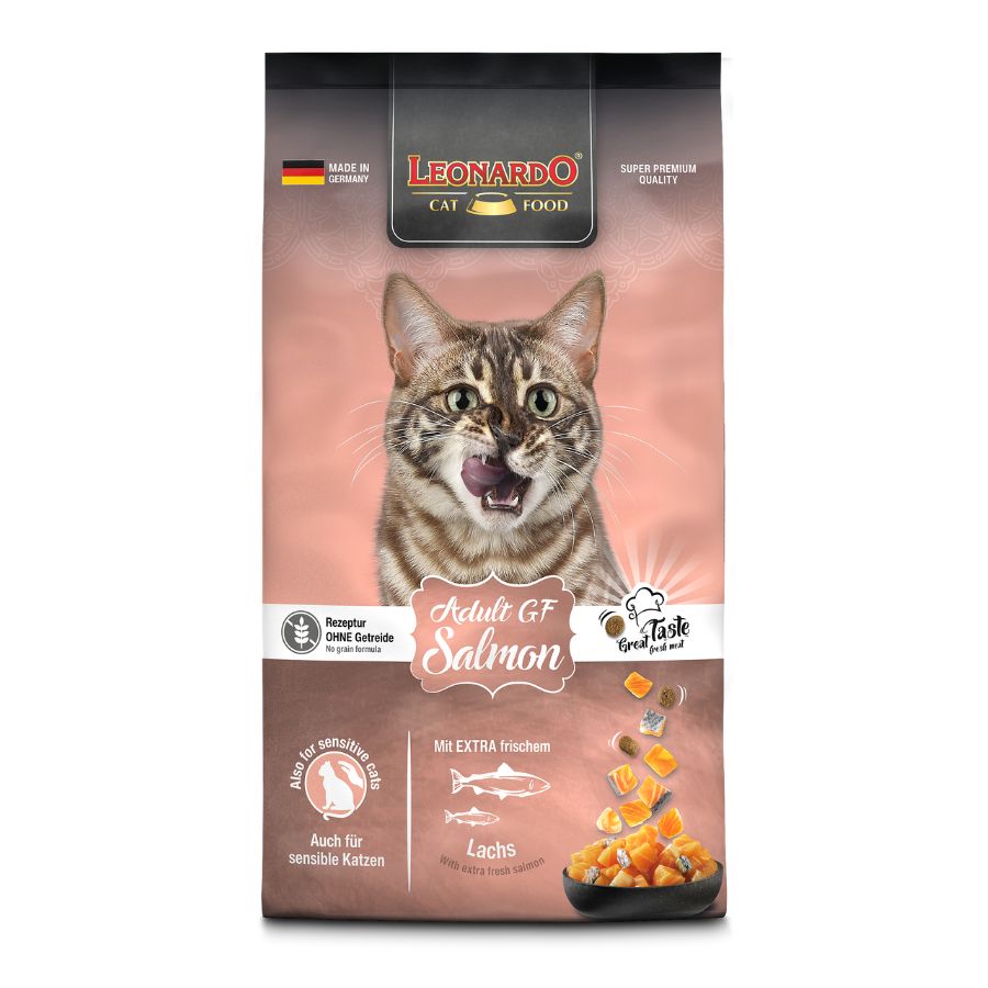 Compra Leonardo Adulto Grain Free Salmon 7.5kg 🐟🌾 el alimento hipoalergénico ideal para gatos con sensibilidades. Sin cereales y con salmón fresco, perfecto para una digestión saludable. ¡Tu gato lo adorará! Envíos a todo Chile 🇨🇱