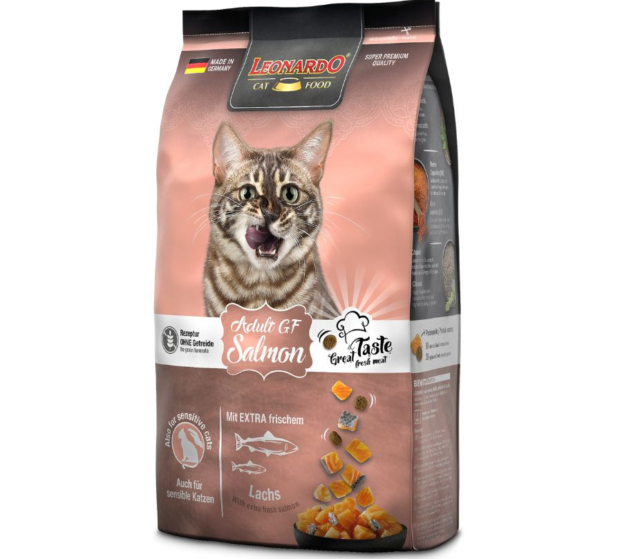 Compra Leonardo Adulto Grain Free Salmon 7.5kg 🐟🌾 el alimento hipoalergénico ideal para gatos con sensibilidades. Sin cereales y con salmón fresco, perfecto para una digestión saludable. ¡Tu gato lo adorará! Envíos a todo Chile 🇨🇱