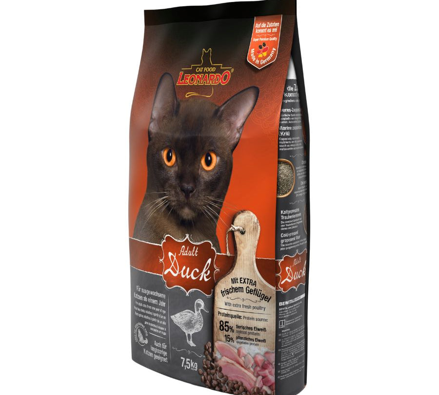 LEONARDO Adult Duck 2kg🦆🐾, alimento premium para gatos adultos con carne de pato fresca, semillas de chía y krill antártico. Piel sana y pelaje brillante garantizados.