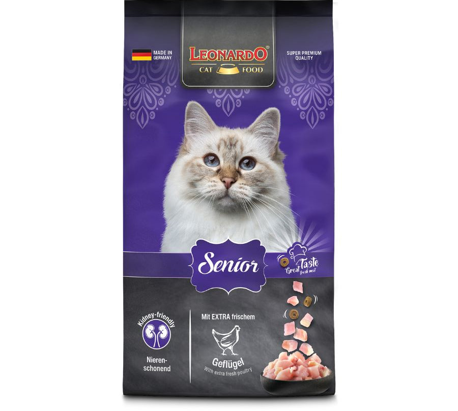 Leonardo Adulto Senior 7.5kg 🐾👴, nutrición especializada para gatos mayores de 10 años. Soporta la salud renal, cardíaca y promueve un pelaje brillante con krill y chía.