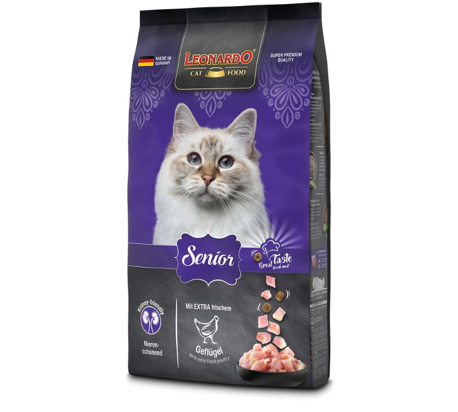 Leonardo Adulto Senior 7.5kg 🐾👴, nutrición especializada para gatos mayores de 10 años. Soporta la salud renal, cardíaca y promueve un pelaje brillante con krill y chía.