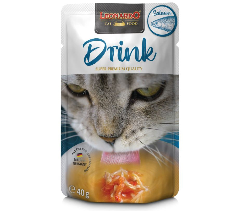 Leonardo Drink Salmón, una bebida deliciosa y saludable que promueve la hidratación y complementa la dieta seca de tu gato. ¡Sabor irresistible y nutrientes esenciales! 🐟💧 Perfecto para gatos que consumen alimentos secos.