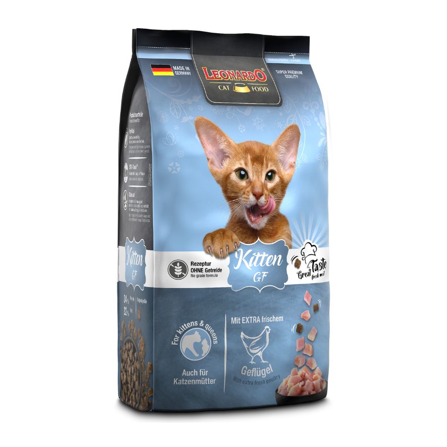 Leonardo Kitten Libre de Granos 1.8kg 🐱🌿, alimento completo sin granos para gatitos y gatas lactantes. Con carne fresca y chía, fortalece la digestión y defensas.