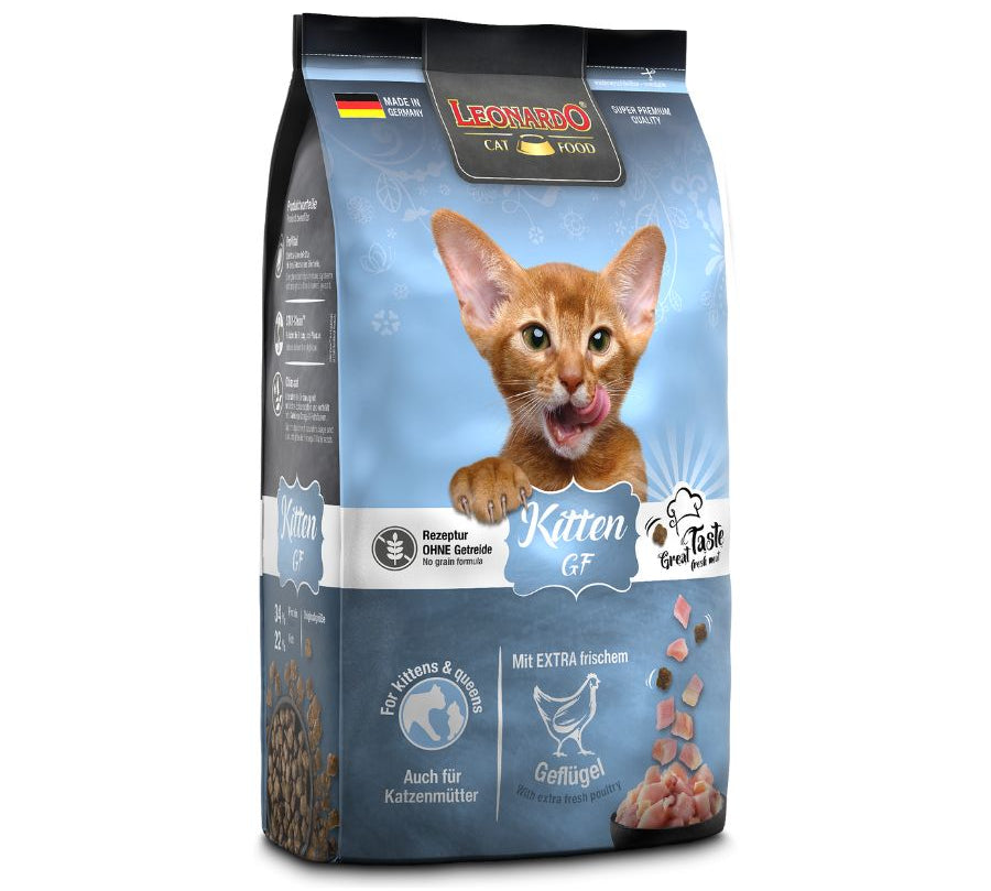 Leonardo Kitten Libre de Granos 1.8kg 🐱🌿, alimento completo sin granos para gatitos y gatas lactantes. Con carne fresca y chía, fortalece la digestión y defensas.