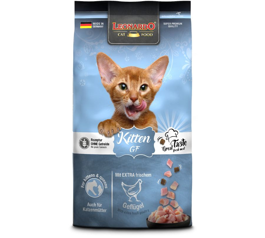 Leonardo Kitten Libre de Granos 1.8kg 🐱🌿, alimento completo sin granos para gatitos y gatas lactantes. Con carne fresca y chía, fortalece la digestión y defensas.