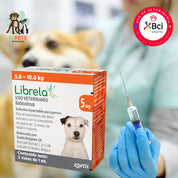 Librela para perros 5 a 10kg inyección mensual en consulta veterinaria para el control del dolor por osteoartritis y mejora de la movilidad.