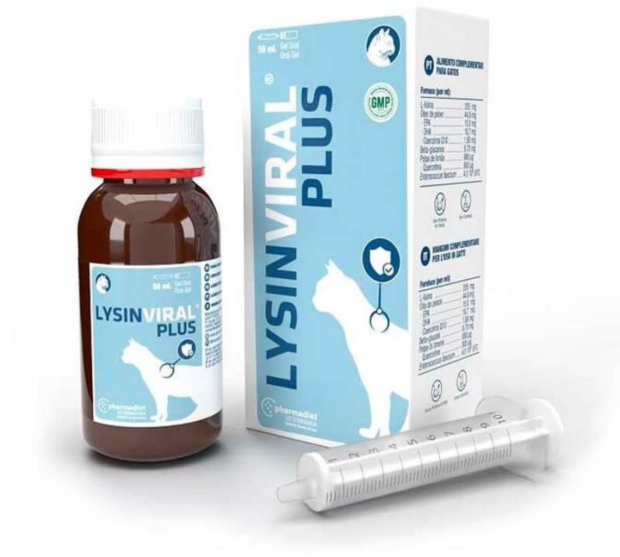 Lysinviral Plus 50 ml, gel inmunoestimulante con L-Lisina, Omega 3 y quercetina. Ideal para gatos con Herpesvirus o inmunidad comprometida.