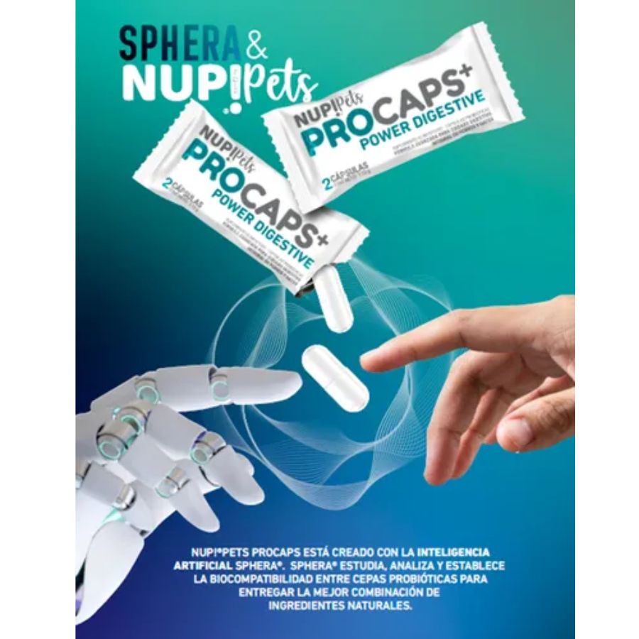 NUP PETS PROCAPS Power Digestive 60 cápsulas, probióticos de alta eficacia para restaurar la salud digestiva de tu perro o gato.