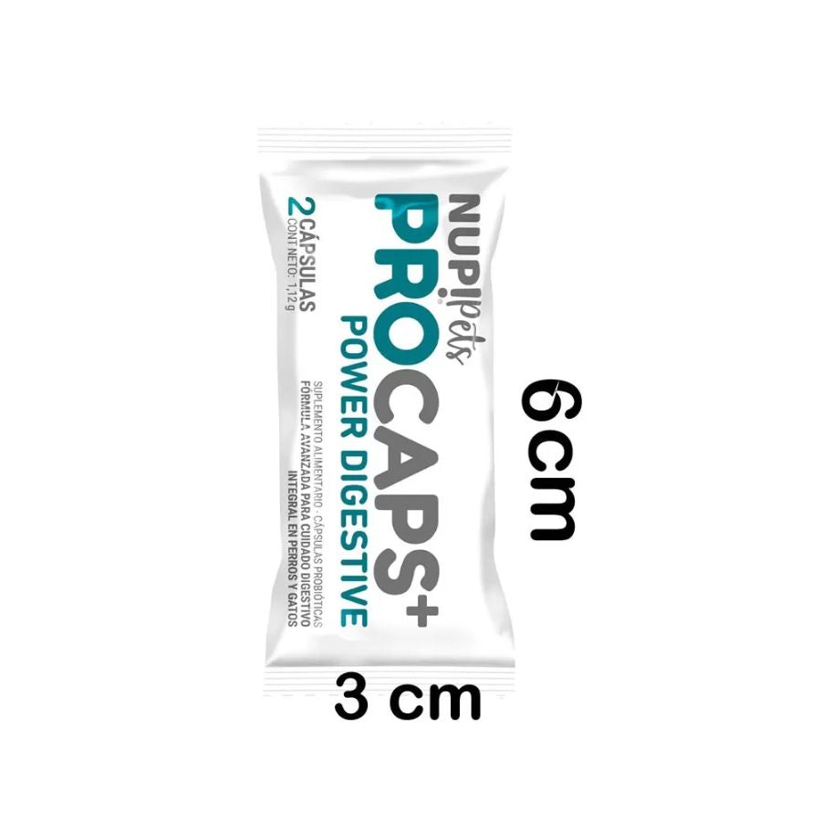 NUP PETS PROCAPS Power Digestive 60 cápsulas, probióticos de alta eficacia para restaurar la salud digestiva de tu perro o gato.