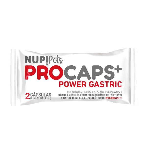 NUP PETS PROCAPS Power Gastric 2 cápsulas, potente probiótico para gastritis y vómitos. Protege la mucosa gástrica y combate Helicobacter pylori. B-Pets