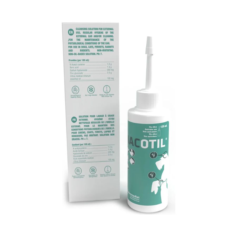 Nacotil 125 ML Limpiador Ótico , solución no oleosa y no irritante para higiene auricular en perros y gatos. Ideal en otitis aguda o crónica. B-Pets