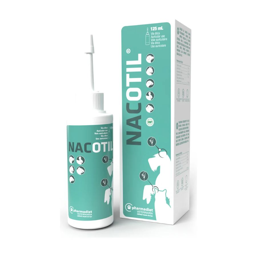 Nacotil 125 ML Limpiador Ótico , solución no oleosa y no irritante para higiene auricular en perros y gatos. Ideal en otitis aguda o crónica. B-Pets
