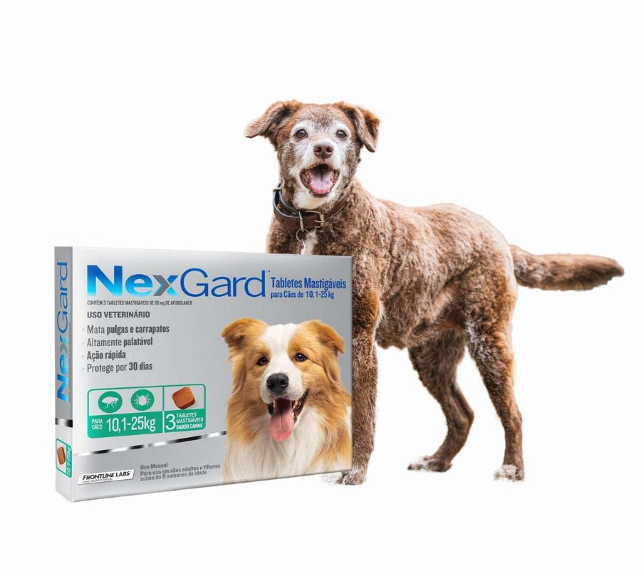 Nexgard 10 a 25 kg 3 comprimidos elimina pulgas, garrapatas y ácaros con acción rápida y sabor a carne. Protección eficaz por 30 días en un solo comprimido.