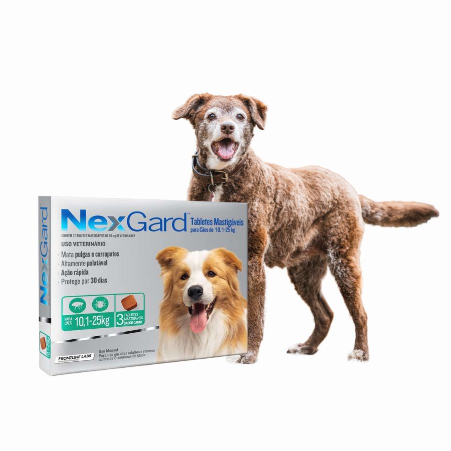 Nexgard 10 a 25 kg 3 comprimidos elimina pulgas, garrapatas y ácaros con acción rápida y sabor a carne. Protección eficaz por 30 días en un solo comprimido.