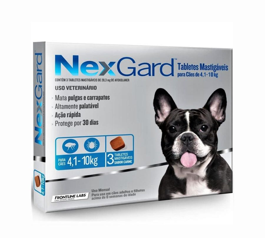 Nexgard 4 a 10 kg 3 comprimidos elimina pulgas, garrapatas y ácaros con acción rápida y sabor a carne. Protección eficaz por 30 días en un solo comprimido.