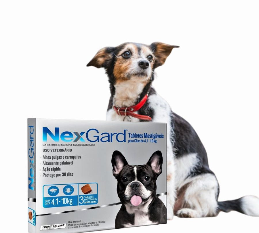 Nexgard 4 a 10 kg 3 comprimidos elimina pulgas, garrapatas y ácaros con acción rápida y sabor a carne. Protección eficaz por 30 días en un solo comprimido.