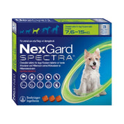 Nexgard Spectra 7.6 a 15 kg 3 compridmidos, antiparasitario masticable con sabor a carne que protege contra pulgas, garrapatas y parásitos internos por 1 mes.