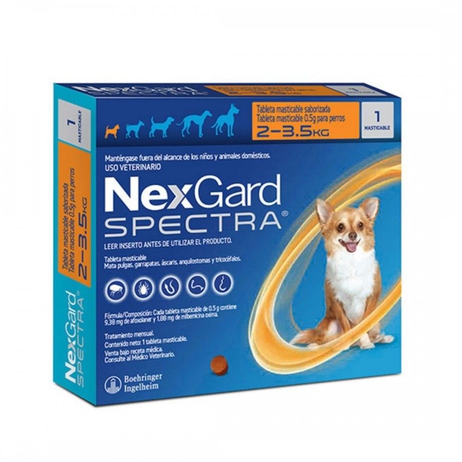 Nexgard Spectra 2 a 3.5 kg, antiparasitario masticable con sabor a carne que protege contra pulgas, garrapatas y parásitos internos por 1 mes. B-Pets