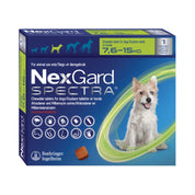 Nexgard Spectra 7.6 a 15 kg, antiparasitario masticable con sabor a carne que protege contra pulgas, garrapatas y parásitos internos por 1 mes. B-Pets