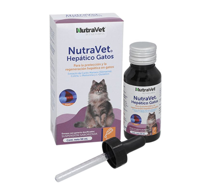 NutraVet Hepático para Gatos suplemento líquido con cardo mariano, antioxidantes y colina. Apoya la función hepática y la eliminación de toxinas.