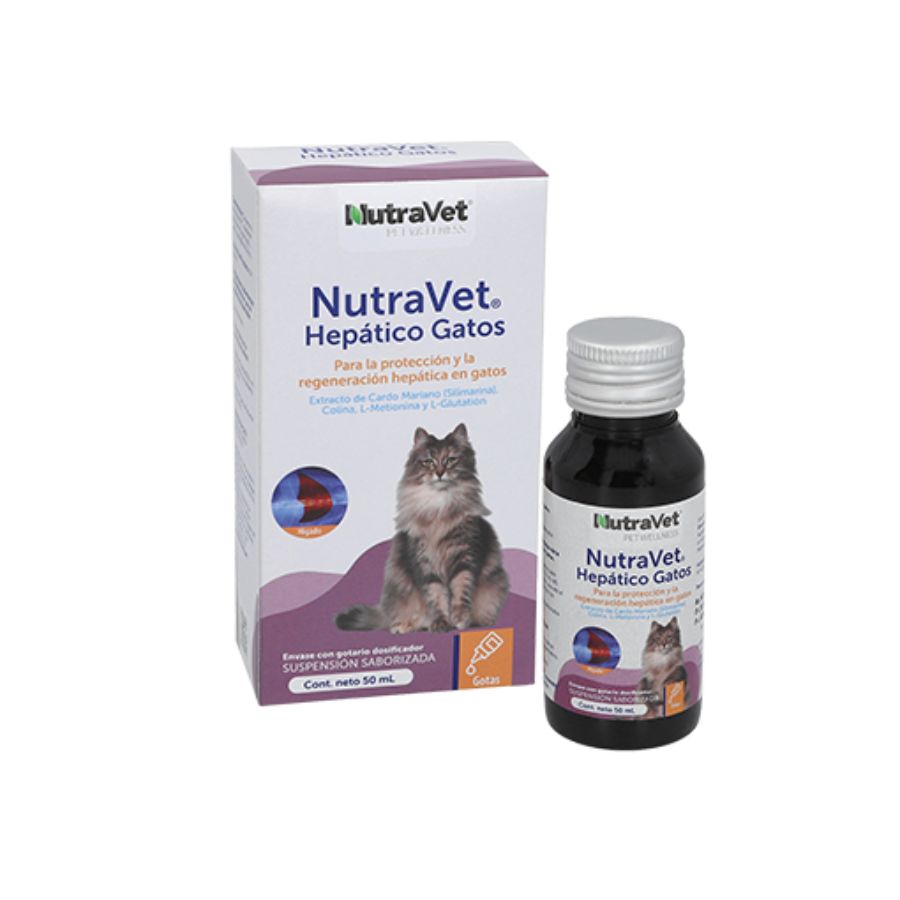 NutraVet Hepático para Gatos suplemento líquido con cardo mariano, antioxidantes y colina. Apoya la función hepática y la eliminación de toxinas.