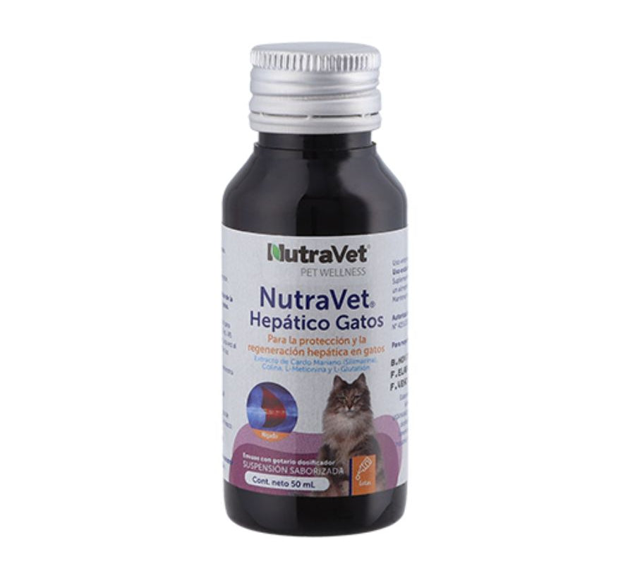 NutraVet Hepático para Gatos suplemento líquido con cardo mariano, antioxidantes y colina. Apoya la función hepática y la eliminación de toxinas.