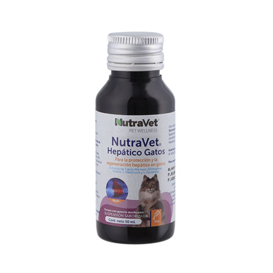 NutraVet Hepático para Gatos suplemento líquido con cardo mariano, antioxidantes y colina. Apoya la función hepática y la eliminación de toxinas.
